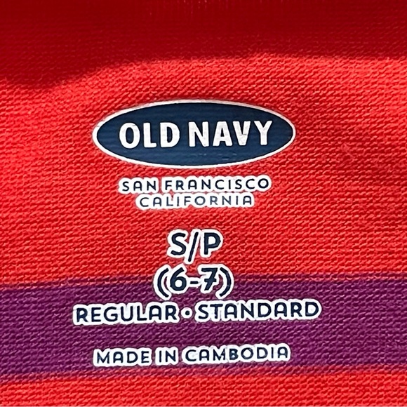 Old Navy Girl’s Oversized Red & Purple Striped Top, Size S (6-7) - Picture 3 of 5